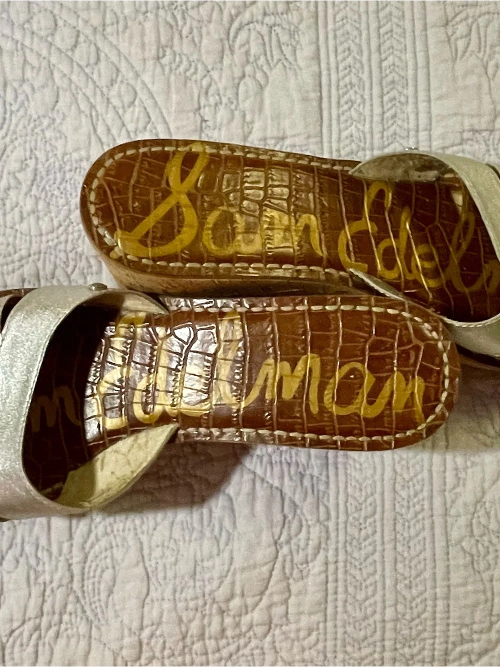 Sam Edelman Metallic Silver Cork Wedge Slide Sandals